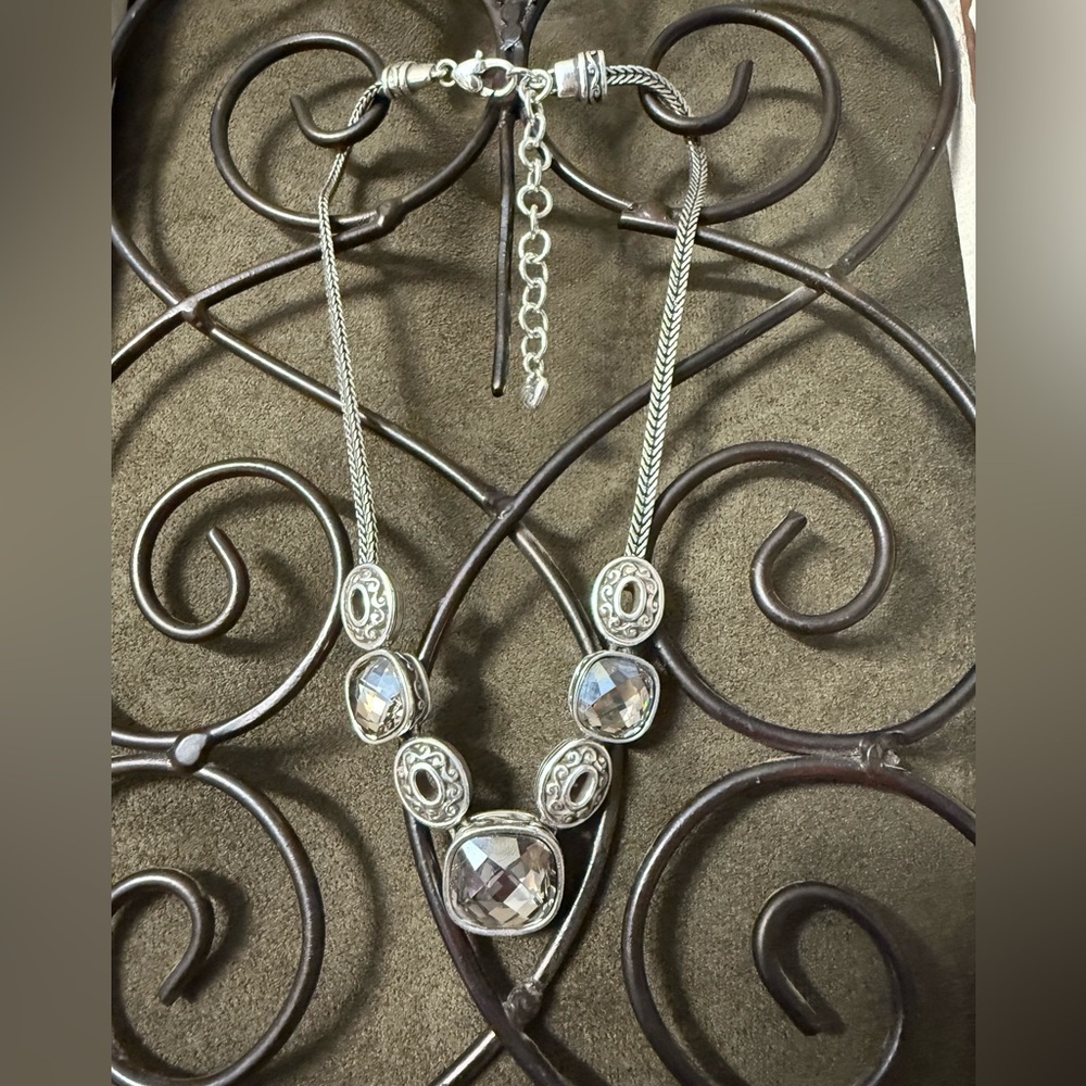 *RETIRED* Brighton Venus Rising Silver Plated Necklace W/Stunning Smoky Crystals